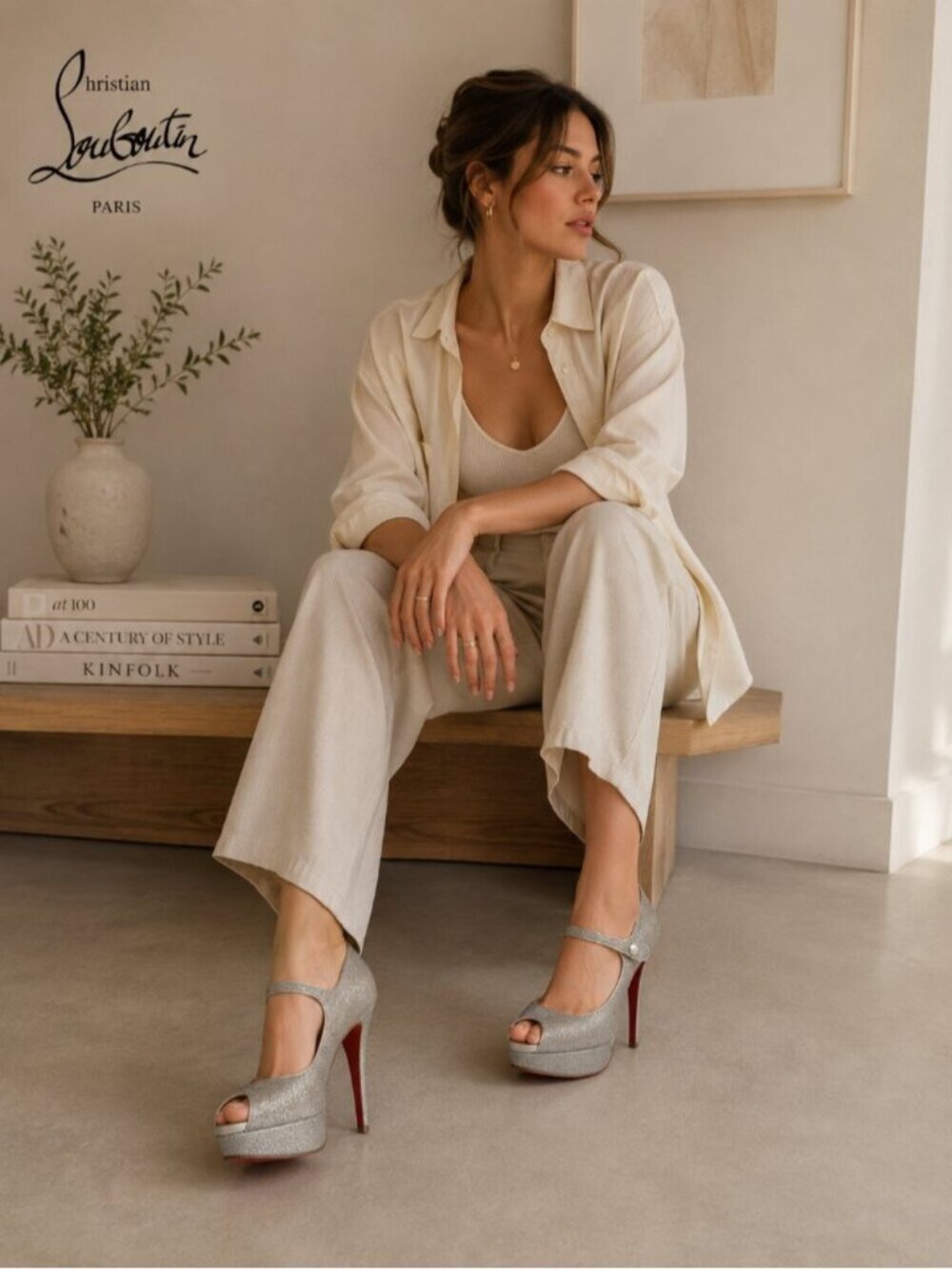 Christian Louboutin Bana 140 Glitter Minispecchio Silver Mary Jane Platform 0412